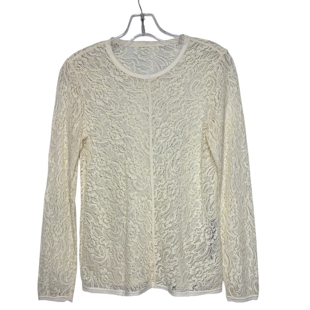 Raquel Allegra Womens Cream Ivory Sheer Floral Lace Long Sleeve Top Size 0